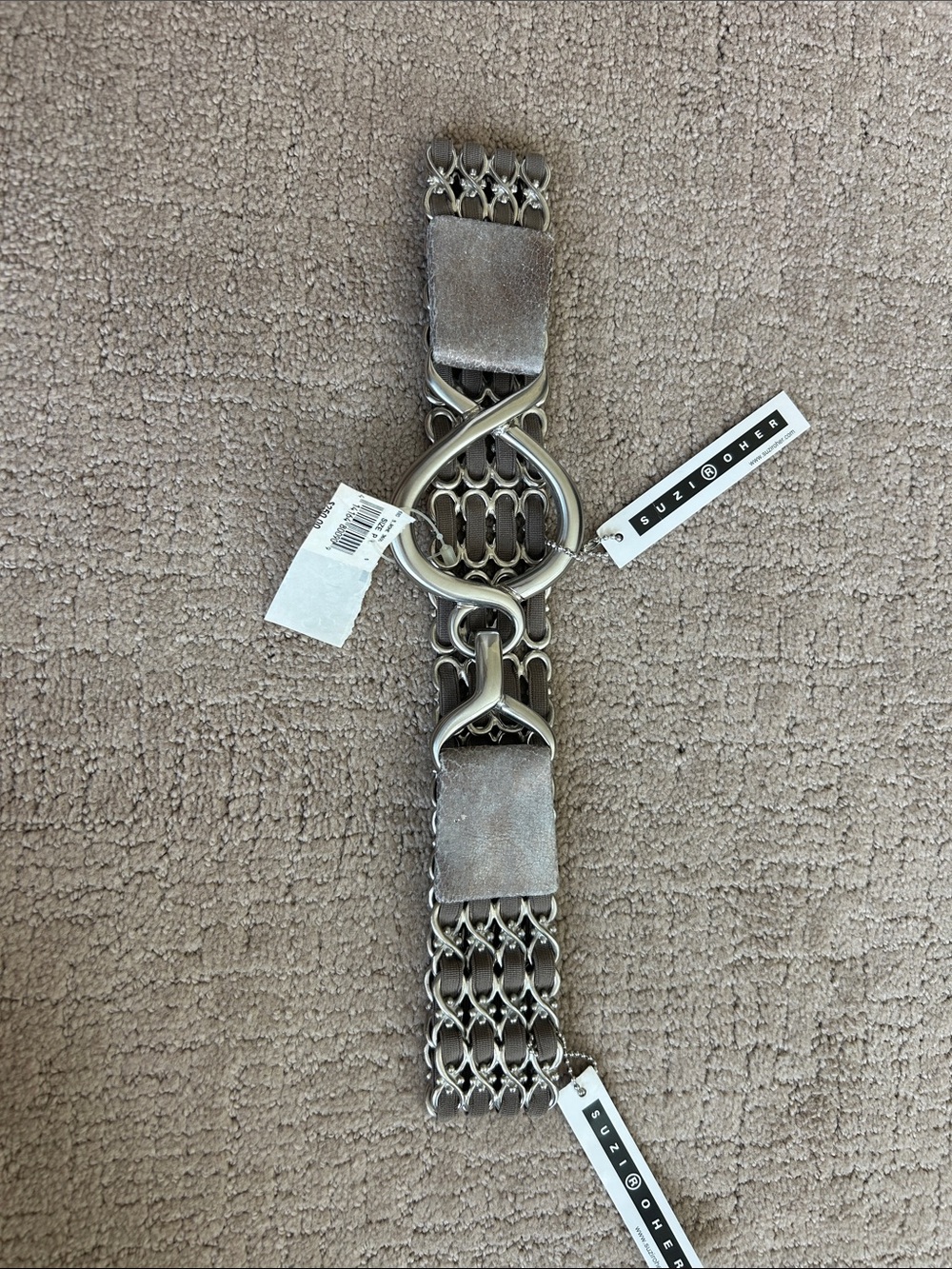 Suzi Roher Silver-Tone Chain Link Stretch Belt with Interlocking Ring